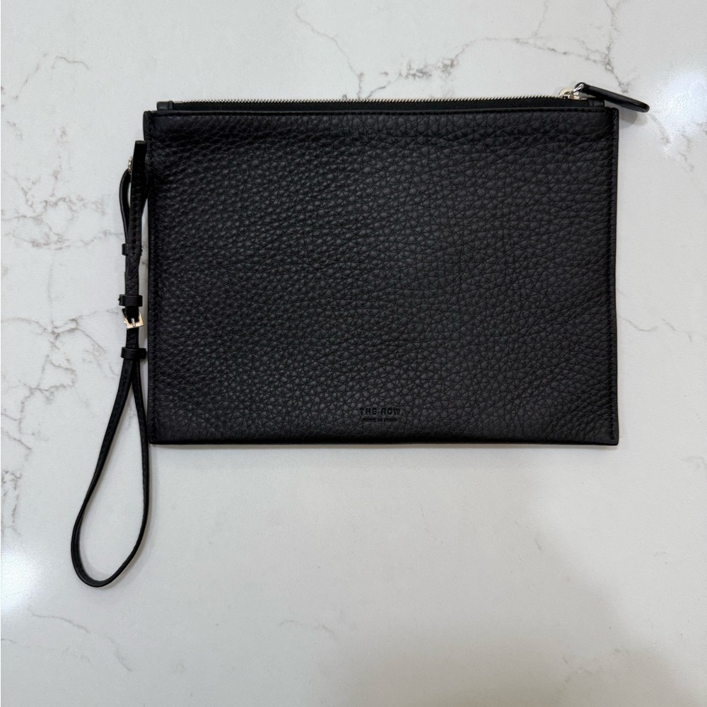 The Row Black Pebbled Leather Wristlet / Pouch